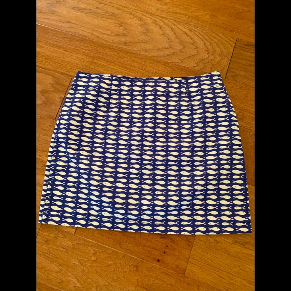 REDUCED- Garnet Hill Cotton Fish Print Knee Length Skirt Size 12